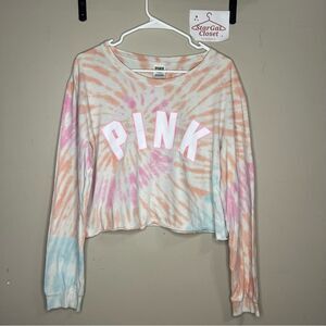 EUC | PINK | Cropped Tie Dye Long Sleeve T-Shirt | Pink Orange Blue | L